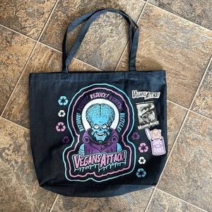Vegans Attack Denim Tote Bag and Stickers